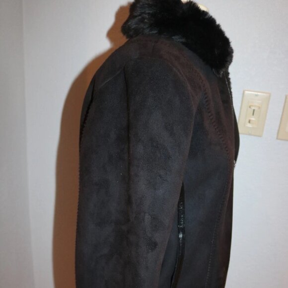 COLDWATER CREEK Coat Jacket Black Faux Suede/Faux Shearling Fur Vegan PS Sherpa - Picture 5 of 15